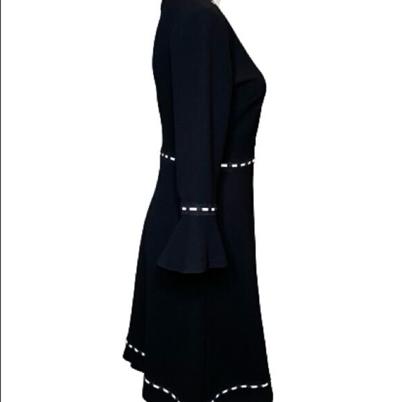 Karl Lagerfeld black with white trim V-neck bell sleeve dress size 2 - Picture 2 of 16